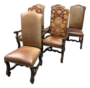 Castlegate Dover Camel Leather + Upholstered Chairs, Set of Six