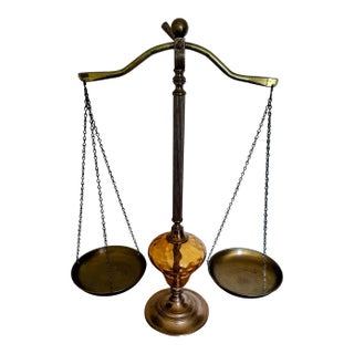 Vintage Brass Scale With Amber Globe "Scales of Justice" For Sale