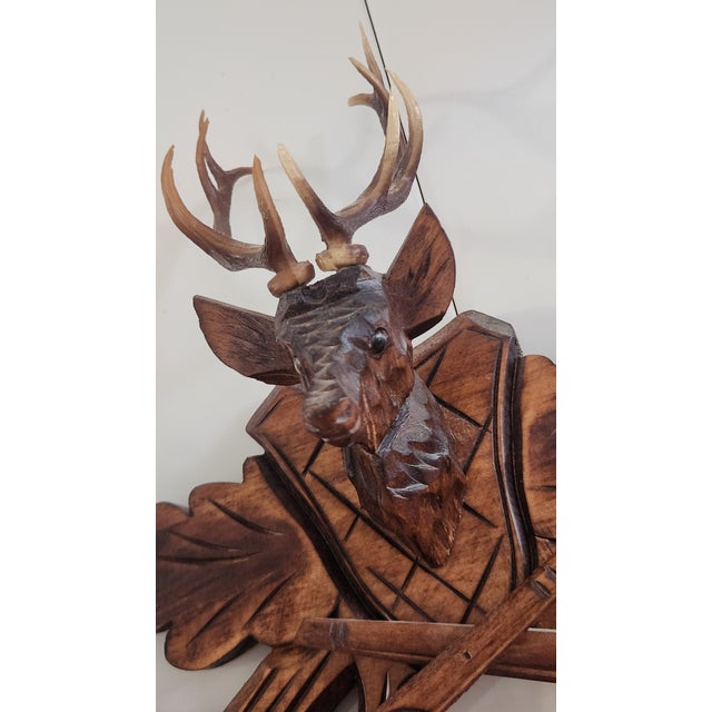 Vintage German Black Forest Hunting Lodge Cuckoo Clock With Deer, Rifles & Oak Leaves For Sale - Image 9 of 16