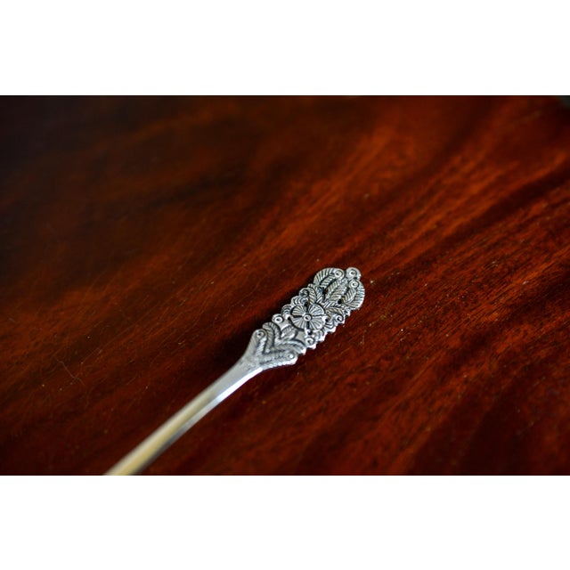 Vintage Arias Peru Sterling Silver Sugar or Condiment Spoon, Floral Repousse, 6.5 Inch For Sale - Image 14 of 15