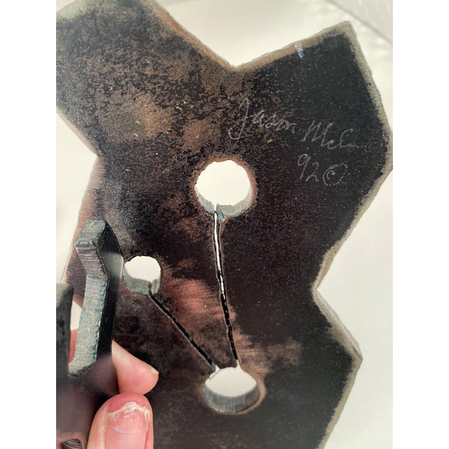 Signed Jason McLeod Studio Craft Torch-Cut Steel Bookends, Dated 1992 For Sale - Image 9 of 9