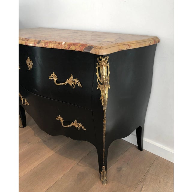 Wood Curved Ebonized Chest of Drawers with Bronze Elements Stamped De Beyne Roubaix For Sale - Image 7 of 13
