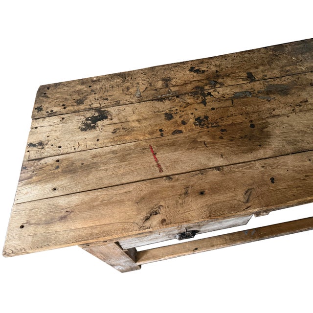 Exceptional 9 Ft Antique French Primitive 2-Drawer Work Table For Sale - Image 13 of 16