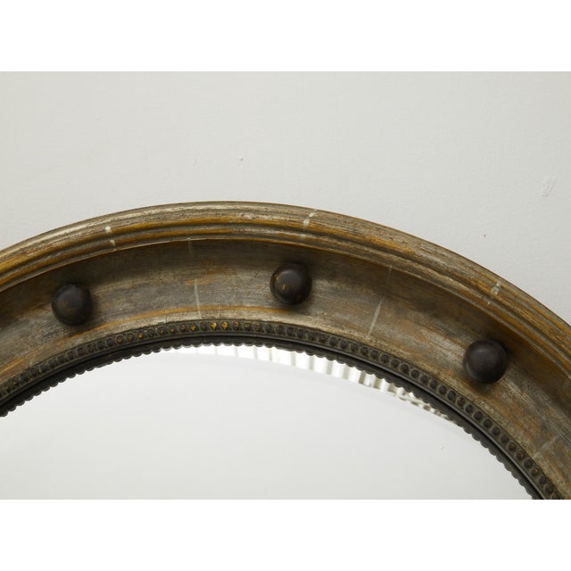 English 1900s Silver Leaf Beaded Convex Bullseye Mirror with Ebonized Accents For Sale In Atlanta - Image 6 of 9