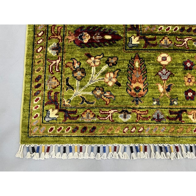 Green Afghan Sultani Natural Dye Wool Rug, Persian Floral Botanical Design, 6′9″ × 9′9″ For Sale - Image 12 of 15