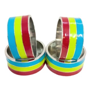 Stripe Stainless and Enameled Napkin Rings- Set of 4 For Sale