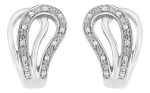 .925 Sterling Silver Pave-Set Diamond Accent Horseshoe Hoop Earring