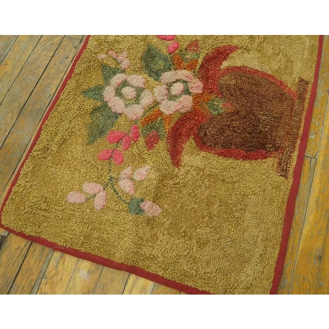 Charming Floral With a Tan Camel Background Color American Hooked Rug For Sale - Image 4 of 9
