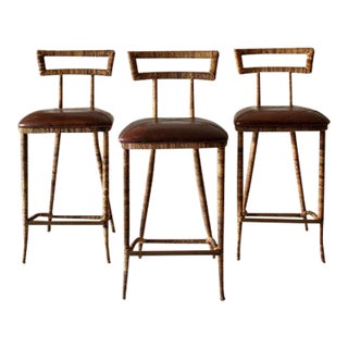 Bar Height Stools Attributed to Maitland-Smith, C. 1980's, Set of Three '3' For Sale