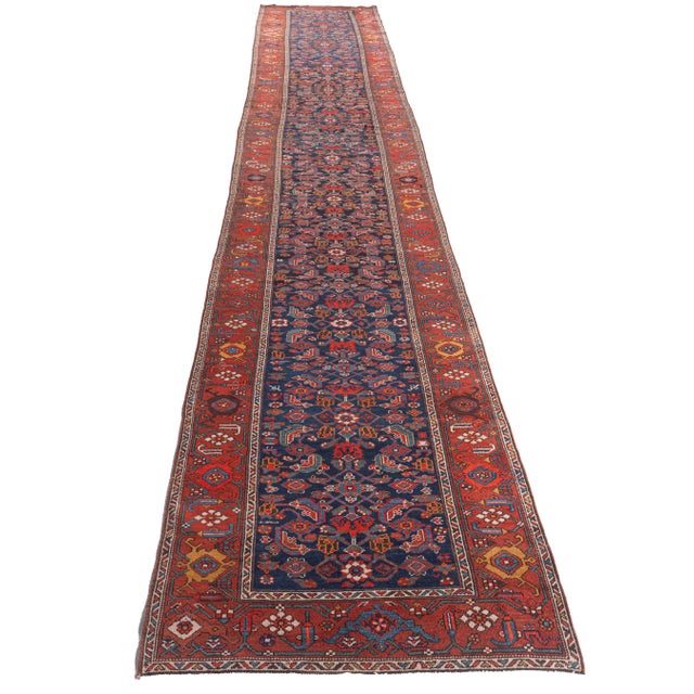 Antique Circa 1920 Red Malayer Hand Knotted Runner 3ft 2in X 19ft 11in For Sale - Image 11 of 16