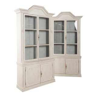 Pair, 19th Century White Swedish Gustavian Bookcases Display Cabinets For Sale