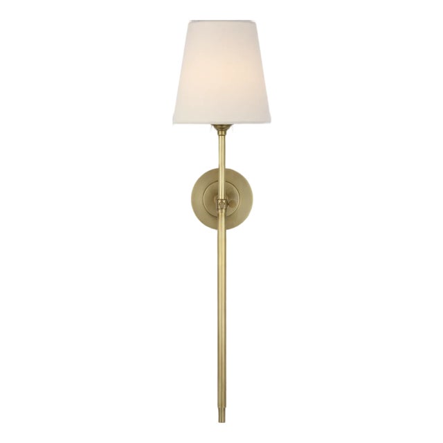 Bryant 27" Cordless Tail Sconce in Hand-Rubbed Antique Brass with Linen Shade Designer: Thomas O'Brien Finish: Hand-Rubbed...