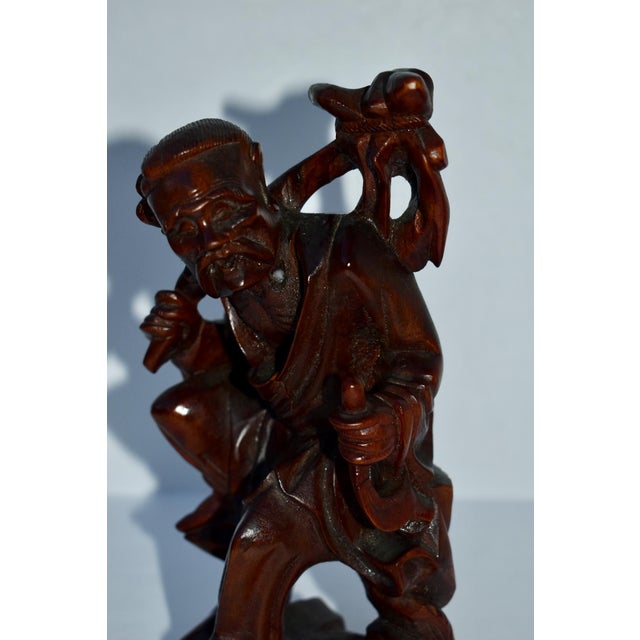 Vintage Chinese Hand Carved Rosewood Figurine of Wise Man For Sale - Image 4 of 13