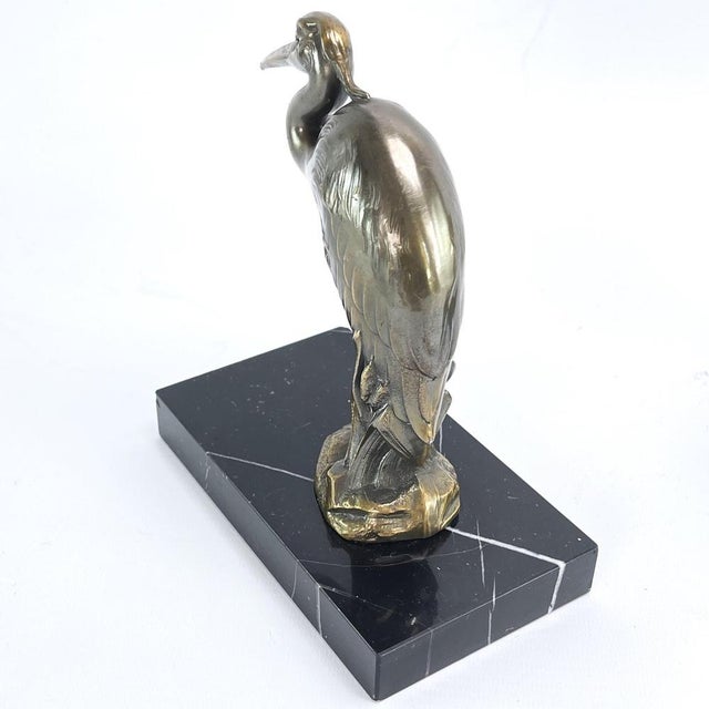 1930s Art Deco Bookends with Heron Bird Marble Base, 1930s, Set of 2 For Sale - Image 5 of 11