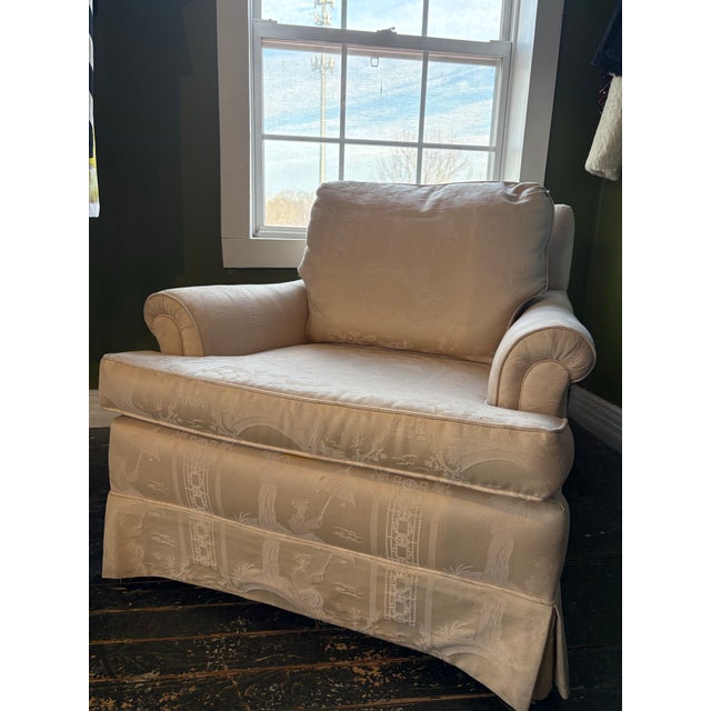 Wood Vintage Chinoiserie Toile Club Chair For Sale - Image 7 of 12