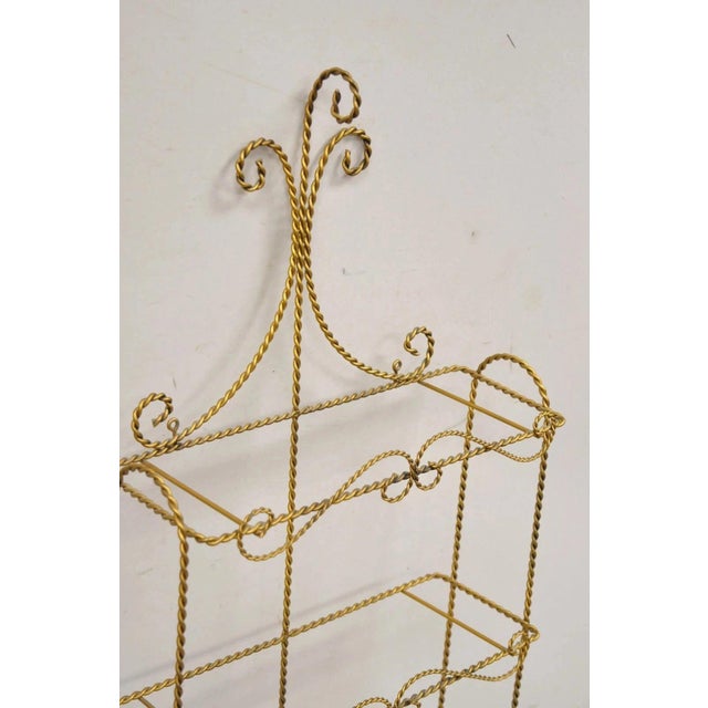 Hollywood Regency Vintage Gold Gilt Metal Hollywood Regency Scrolling Iron 3 Tier Small Wall Shelf For Sale - Image 3 of 10