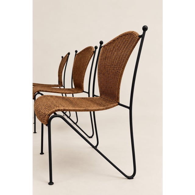 Mid-Century Wicker and Iron Dining Chairs attributed to Frederic Weinberg, 1950s, Set of 6 For Sale - Image 6 of 16