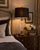 Late 20th Century Designer Fluted Crystal, Antiqued Brass & Stone Table Lamp With New Black & Gold Shade For Sale - Image 4 of 4