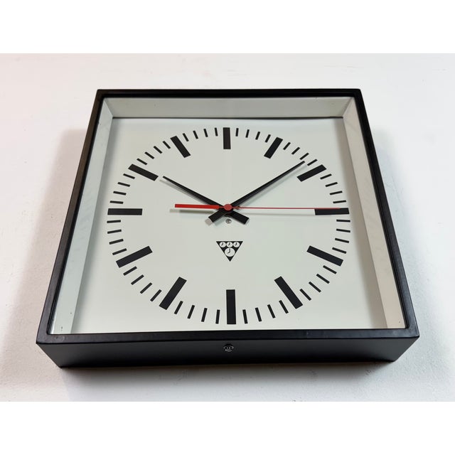 Industrial Black Square Wall Clock from Pragotron, 1980s For Sale - Image 6 of 17