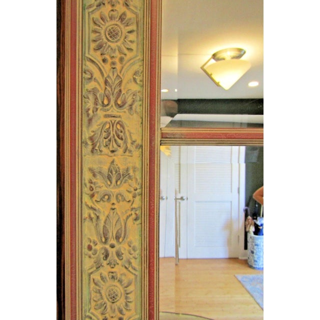 Antique French Trumeau Large Wall Mirror Pale Green Painted With Red Trim For Sale In Miami - Image 6 of 8