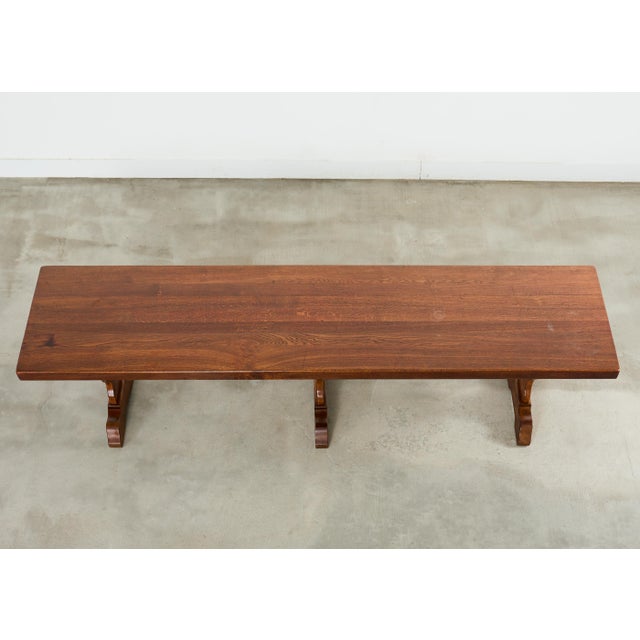 Monumental Country French Oak Farmhouse Triple Pedestal Dining Table For Sale - Image 4 of 18