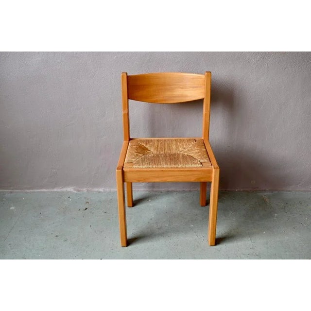 French Brutalist Chairs in Elm and Straw from Maison Regain, 1970s For Sale - Image 11 of 14