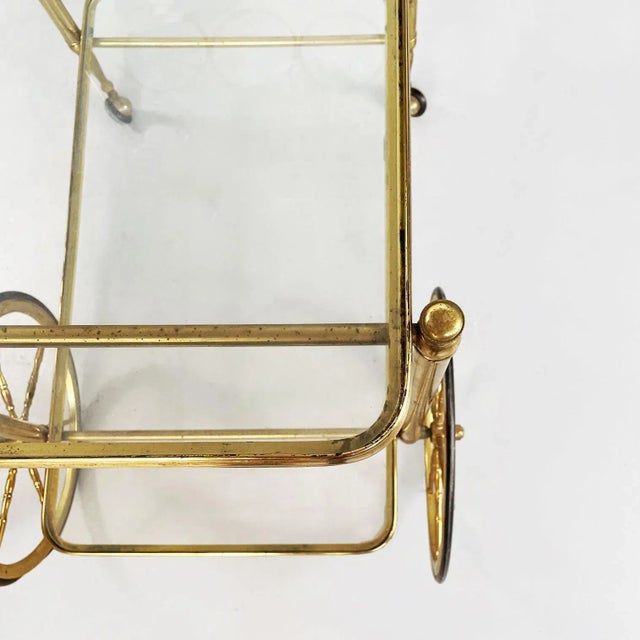 Metal Mid-Century Italian Modern Bar Cart in Brass & Glass, 1950s For Sale - Image 7 of 18