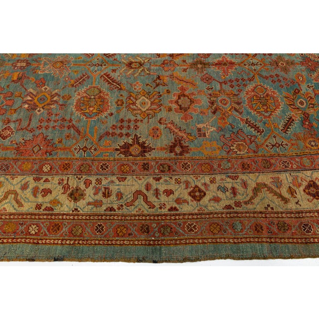 Late 19th Century Antique Turkish Oushak Rug - Large Hand-Knotted With Muted Teal & Earth Tones For Sale - Image 5 of 11