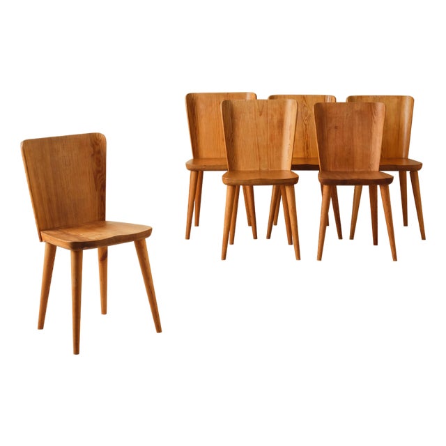 Vintage Swedish Pine Chairs by Göran Malmvall, 1960s, Set of 6 For Sale