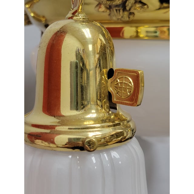 Vintage Classic Revival Brass Pan Fixture With Glass Shades For Sale - Image 11 of 12