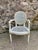 Louis XVI Style Caned Medallion Armchair in White and Blue, 1950s For Sale - Image 12 of 12