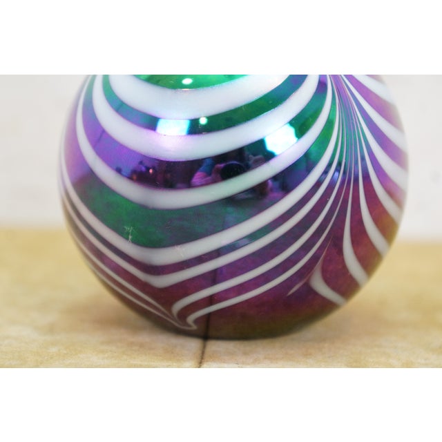 Vintage Iridescent Art Glass Pulled Feather Perfume Bottle & Applicator 5" For Sale - Image 6 of 15
