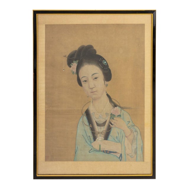 Chinese Portrait of a Woman Gouache on Silk For Sale