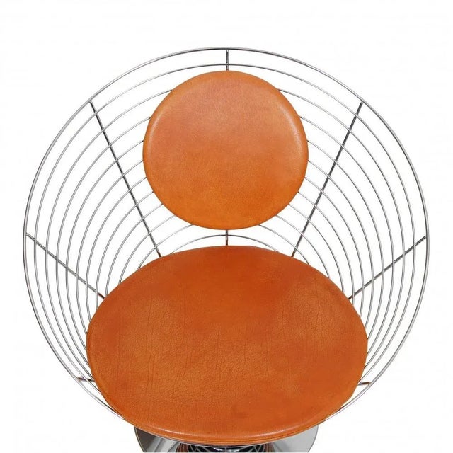 Wire Cone Chair Set with Brown Patinated Leather by Verner Panton for Fritz Hansen, 1980s, Set of 3 For Sale - Image 6 of 8