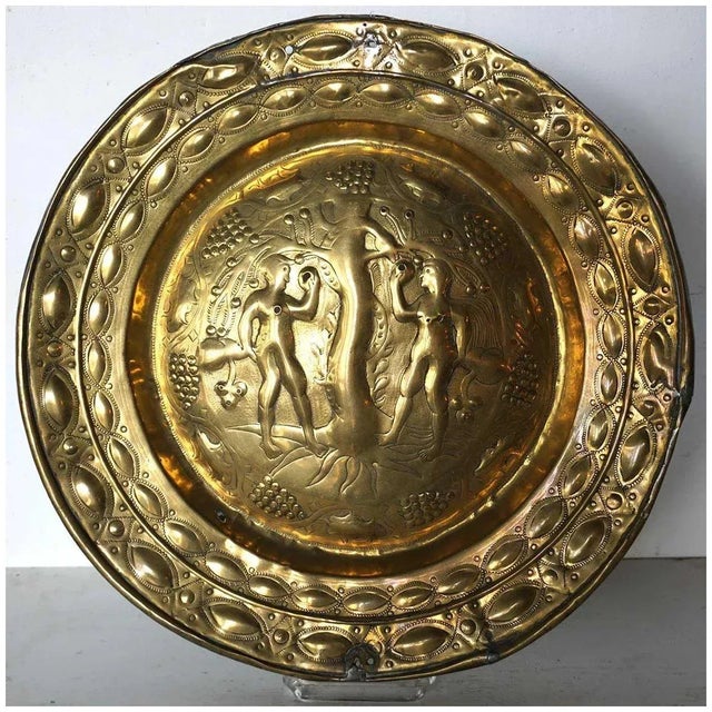 17th Century Large Northern European Baroque Adam and Eve Brass Repousse Alms Plate For Sale - Image 5 of 13