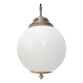 Vintage Pendant Lamp in White Opaline Glass and Brass For Sale