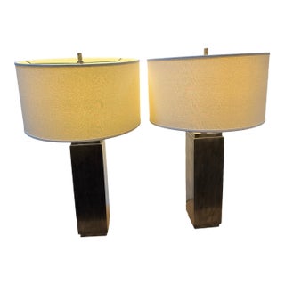 Restoration Hardware Bronze Column Table Lamps, Pair For Sale