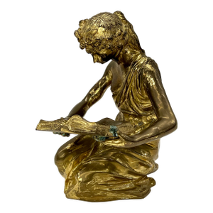 Vintage Maitland-Smith Grecian Reader Sculpture | Heavy Brass/Bronze Patina Figure Holding Book | Neoclassical Library Decor | Made in Thailand