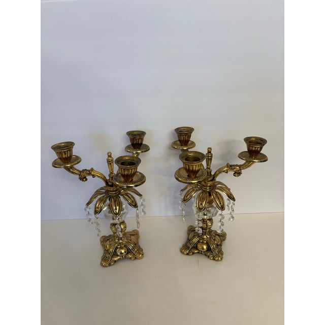 1950s 1950s French Rococo Revivial Style 3-Arm Candelabras-a Pair For Sale - Image 5 of 5