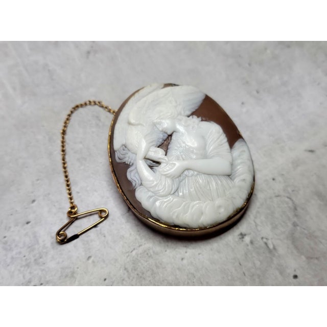 Antique Victorian Gold Cameo Brooch of Hebe Feeding the Eagle For Sale In Cleveland - Image 6 of 11