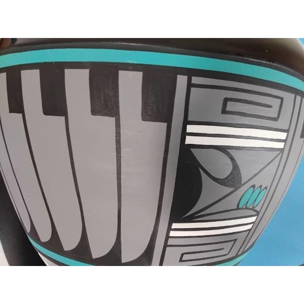 Contemporary Kopa Arizona Hand-Painted Geometric Blackware Vase For Sale - Image 4 of 11