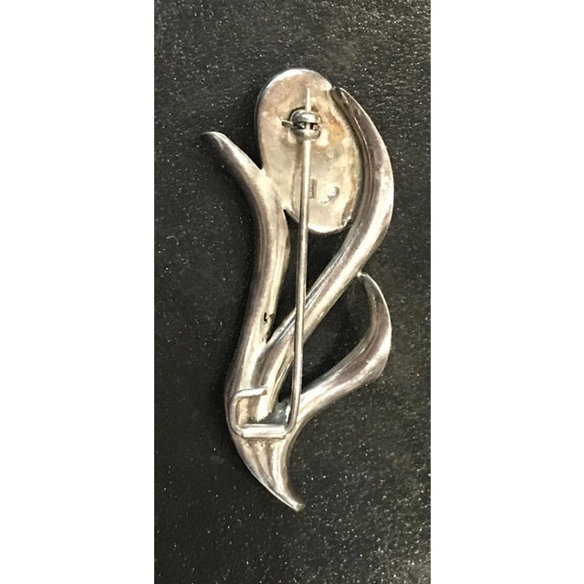 Sterling Silver Hematite Art Nouveau Style Floral Pin Brooch For Sale - Image 6 of 6