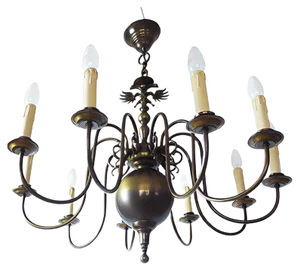 Large Renaissance Style Flemish Brass Chandelier, 1950s