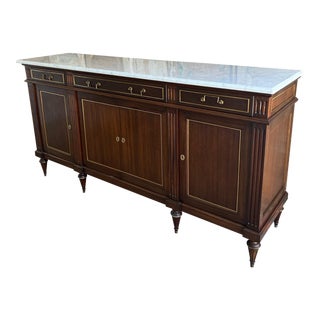 French Louis XVI Style Marble Top Credenza Sideboard - Mid 20th C For Sale
