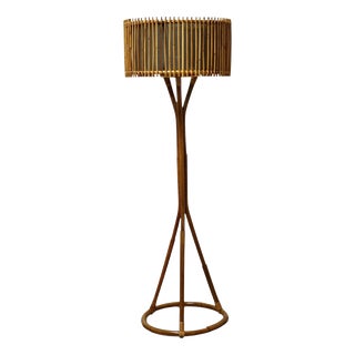 Mid-Century Modern Italian Bamboo and Rattan Floor Lamp, 1960s For Sale