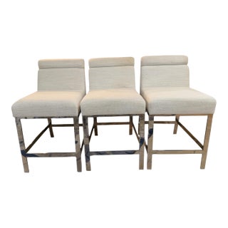 Bernhardt Chrome & White Bouclé Counter Stools - Set of 3 (2023) For Sale