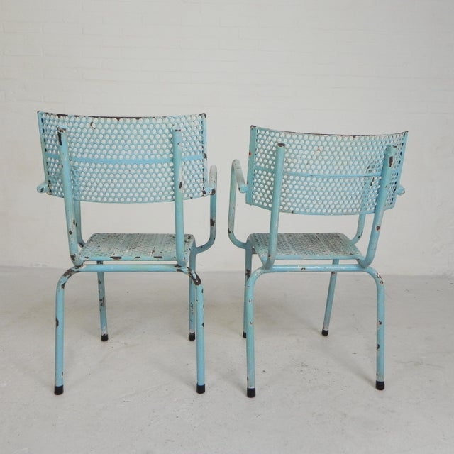 Blue Industrial Steel Garden Chairs with Armrests, 1950s, Set of 2 For Sale - Image 8 of 18