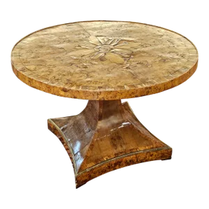 1820s Biedermeier Brass Mounted Carelian Birch and Marquetry Center Table