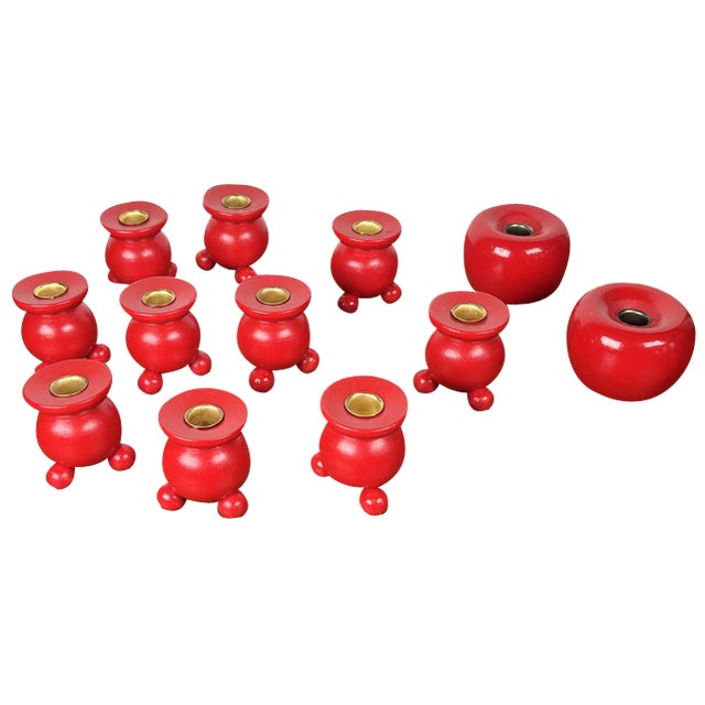 Mid-Century Traditional Swedish Wooden Christmas Candleholders, 1960s, Set of 12 For Sale