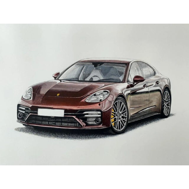 Michal Wojtysiak, Porsche Panamera, Acrylic on Paper, 2023 For Sale - Image 4 of 4